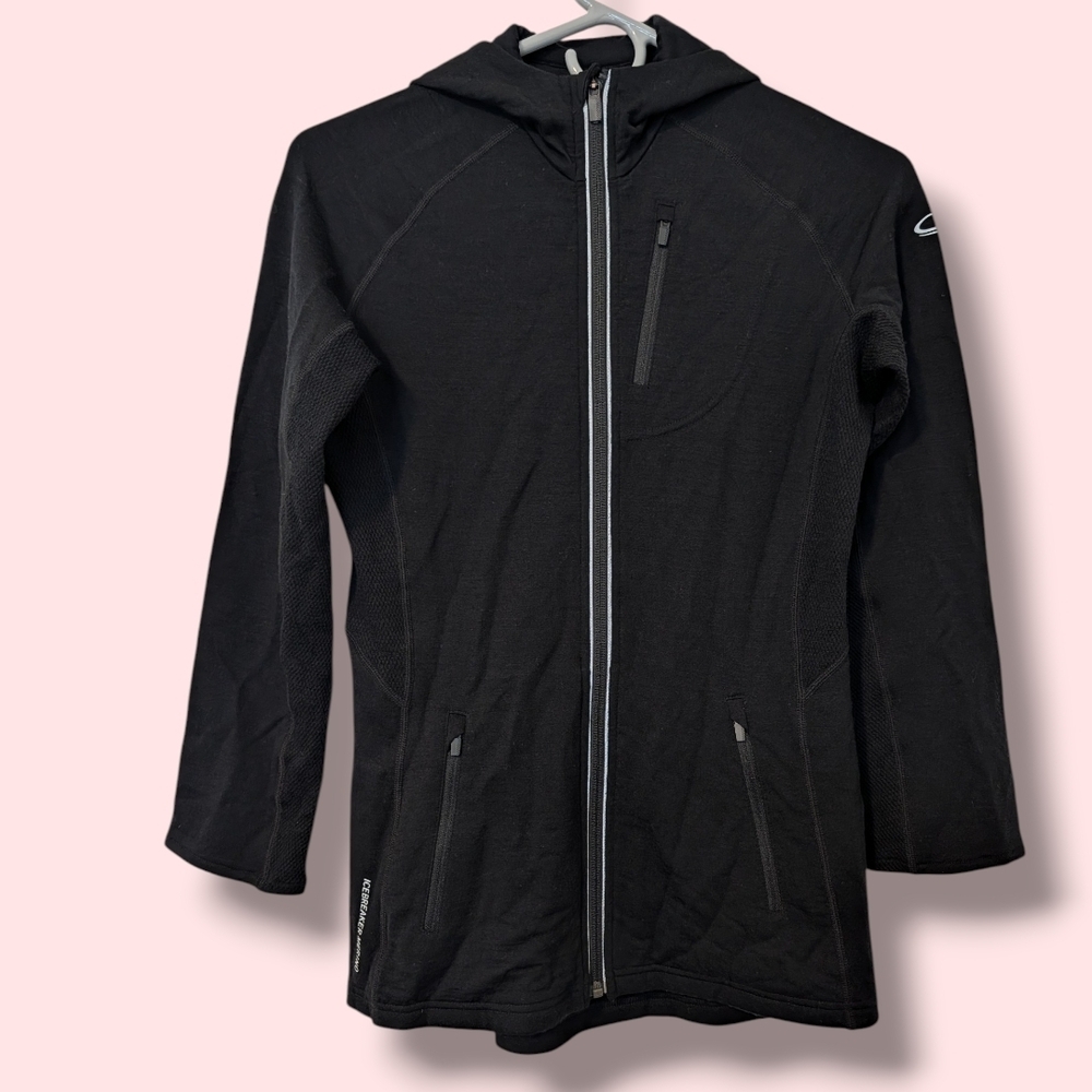 Icebreaker Women's Black Merino Wool Long Sleeve Full-Zip Hoodie SM